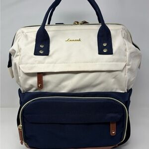 Lovevook Backpack Purse Diaper Bag School Navy Blue Cream USB Port Laptop Sleeve